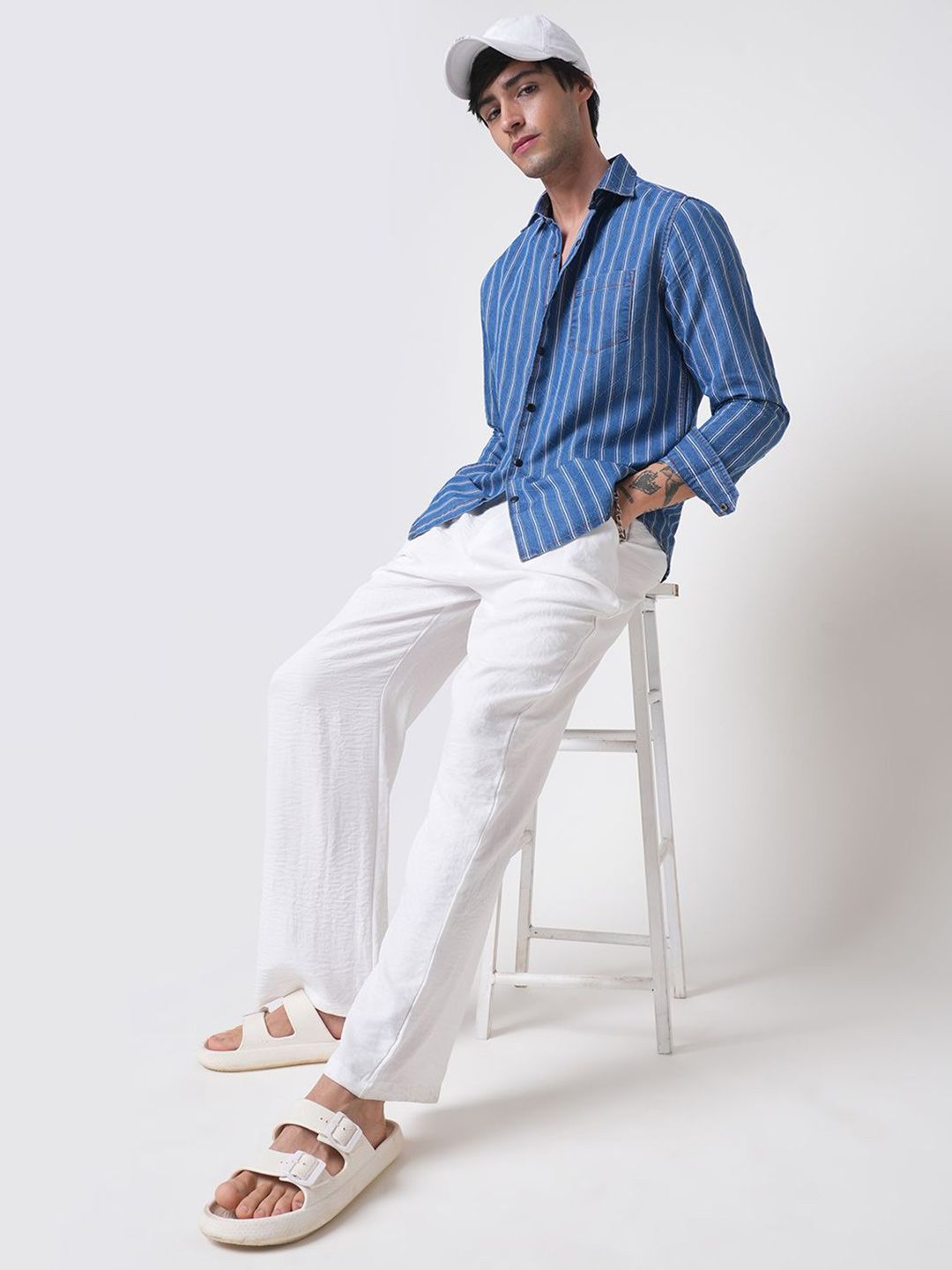 VASTRADO Men Classic Slim Fit Pinstripes Opaque Striped Casual Shirt