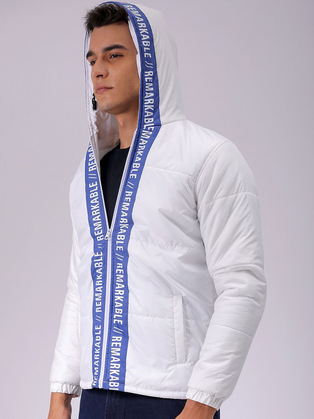 The Indian Garage Co Men Hooded Typography Printed Puffer Jacket