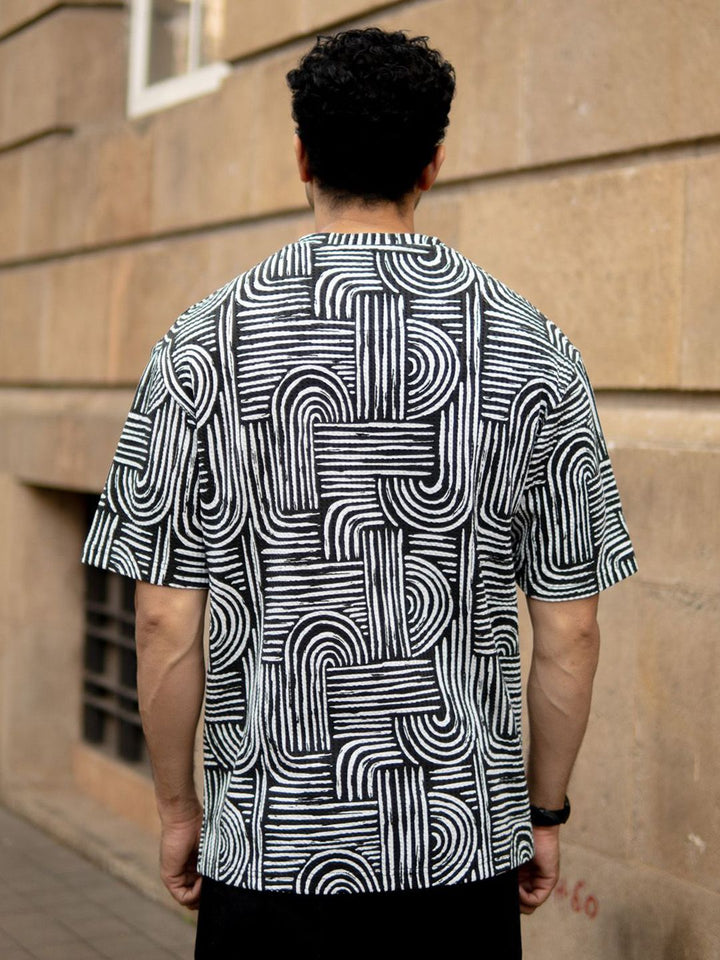 T-Shirt T-Shirt Lengan Powerlook Geometric Henley Neck-Led