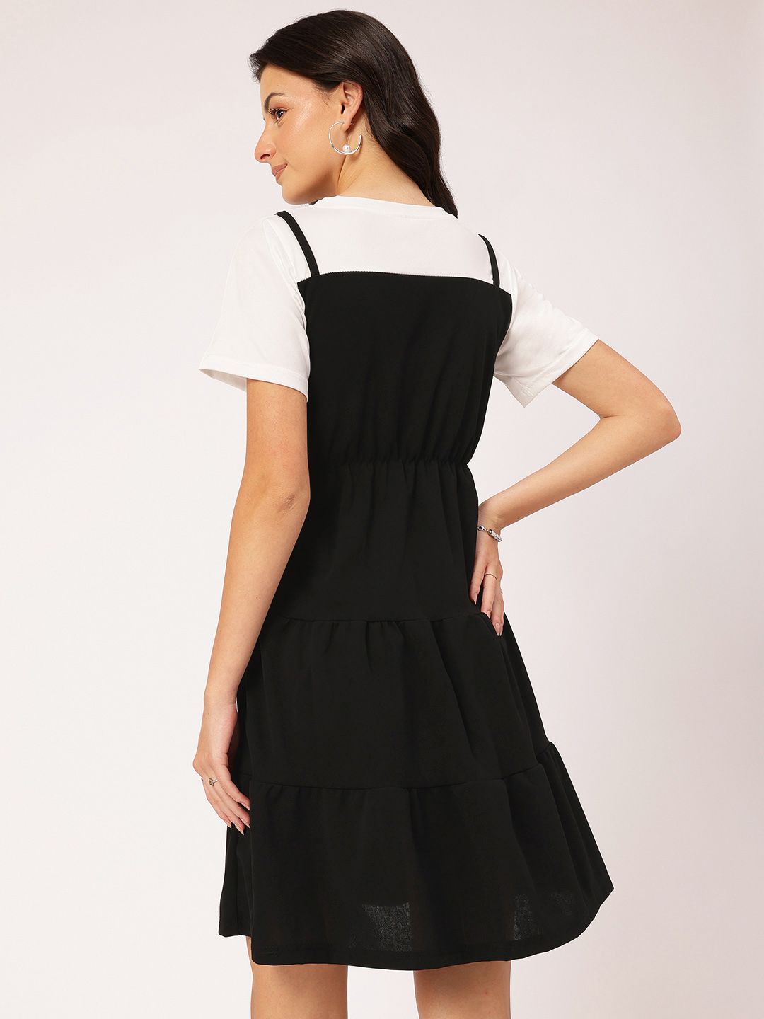 DressBerry Cute & Comfy Monochrome A-Line Tiered Mini Dress