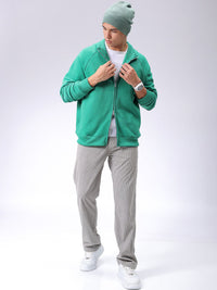 The Indian Garage Co Mens Green Relaxed Fit Solid Front open-Highneck Sweatshirts