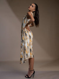 Mamicha Floral Print Crepe A-Line Dress