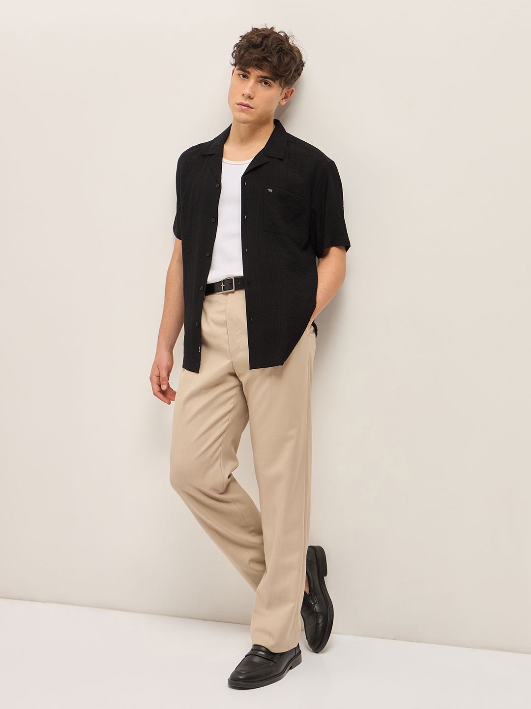 THE BEAR HOUSE Men Cuban Collar Solid Nylon Casual Shirt