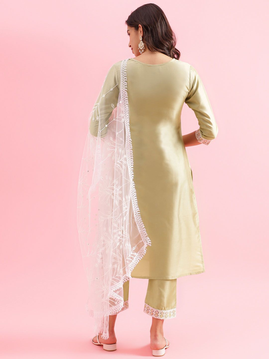 KALINI Women Floral Embroidered Regular Sequinned Kurta with Trousers & Dupatta