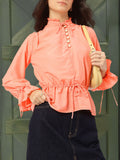 DressBerry Flirty Tie-Ups Frill Collar Puff Sleeves Top