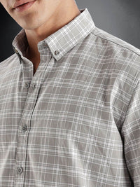 ADRO Tartan Checked Spread Collar Long Sleeves Cotton Casual Shirt