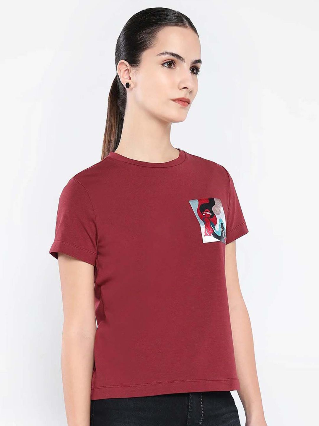 Rareism Wanita Grafik T-Shirt Leher Pusingan Dicetak