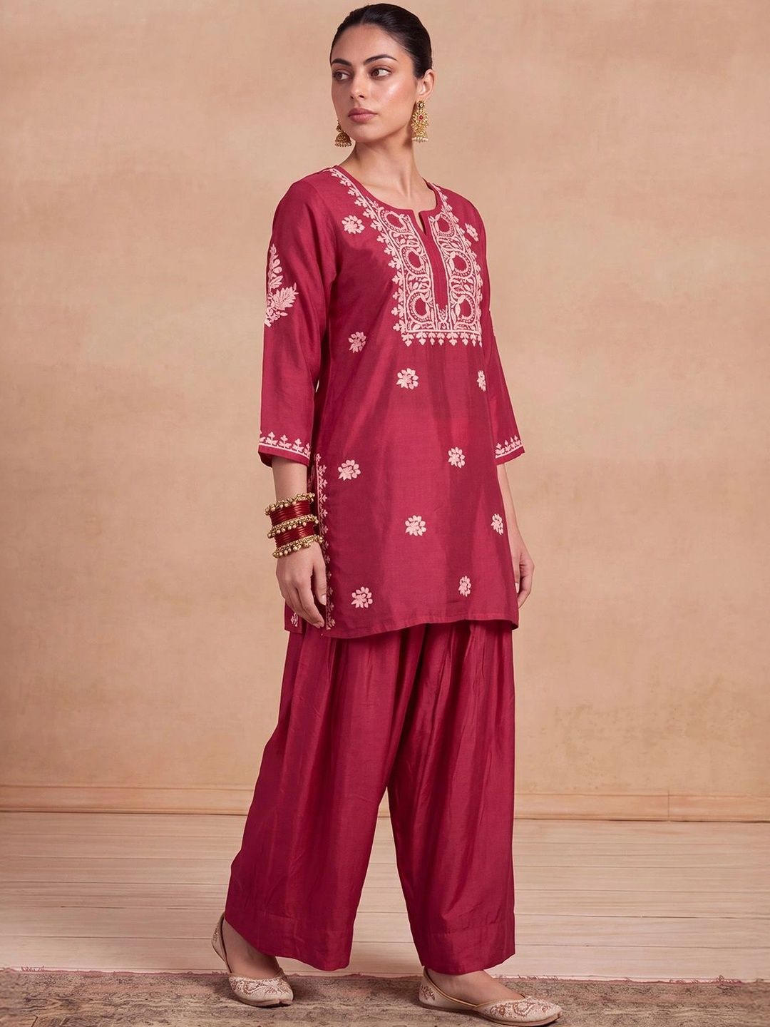 House of Chikankari Women Ethnic Motifs Embroidered Regular Chikankari Kurta with Patiala