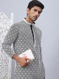 Jompers Geometric Embroidered Chikankari Pure Cotton Straight Kurta With Pyjamas
