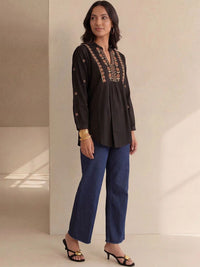 House of Chikankari Floral Bordir Ethnic Cotton Top
