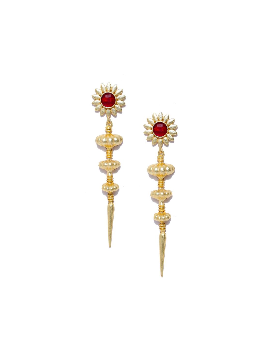Anouk Red Gold-Plated Stone Studded Drop Earrings