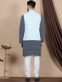 Anouk Blue Ethnic Motifs Embroidered Straight Thread Work Pure Cotton Kurta with Churidar