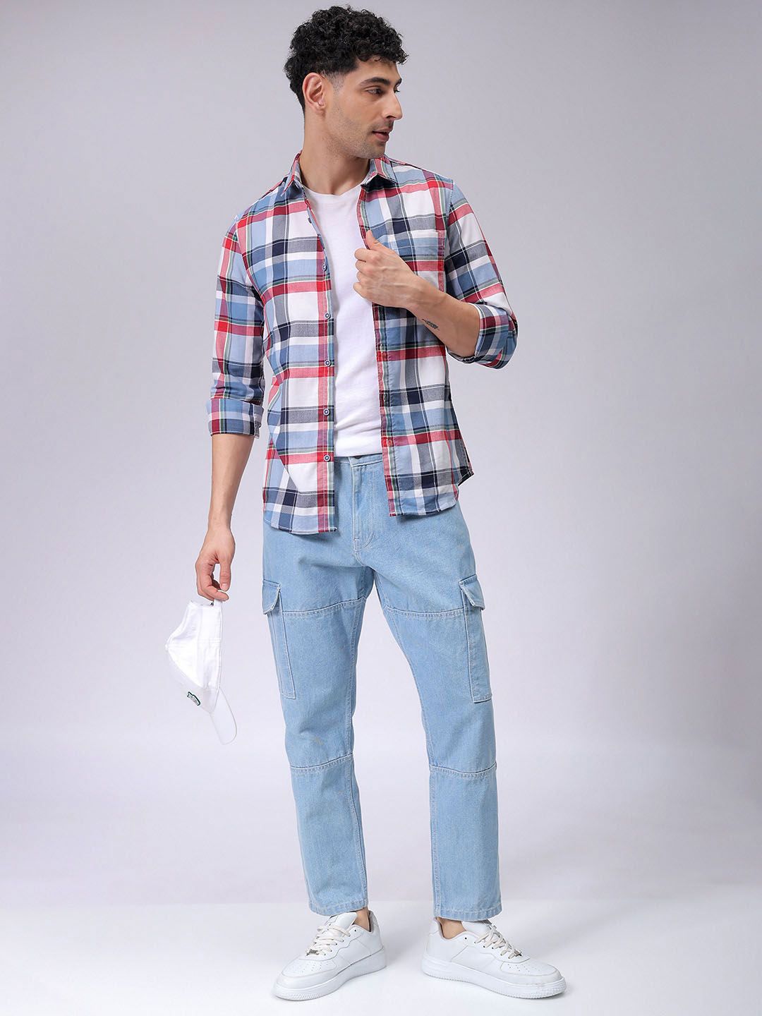 The Indian Garage Co Men Spread Collar Tartan Checked Cotton Slim Fit Casual Shirt