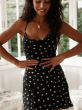 DressBerry Polka Dot Print Shoulder Strap A-Line Dress