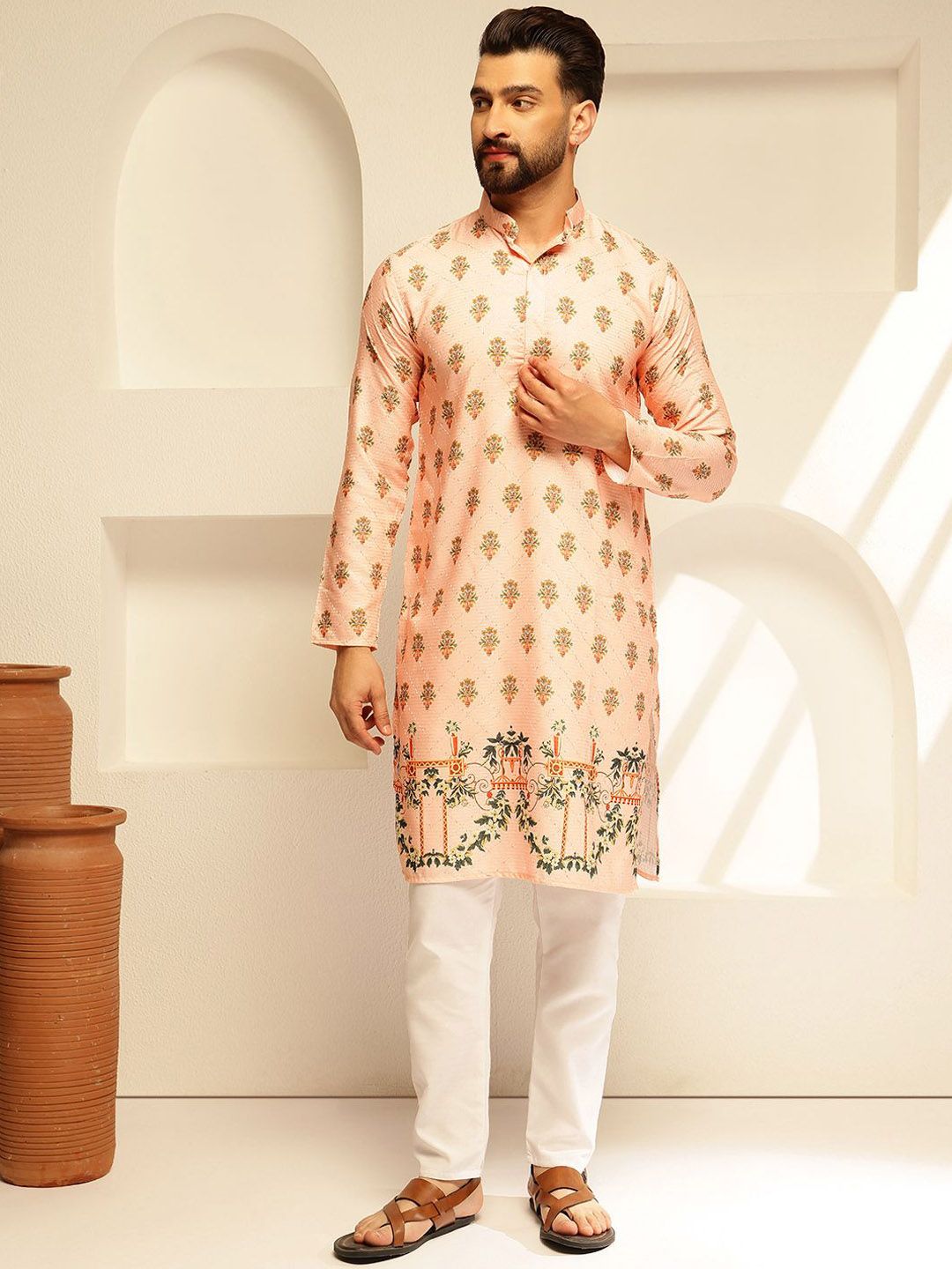 Sojanya Floral Cotton Mandarin Cotton Lurus Kurta Lurus