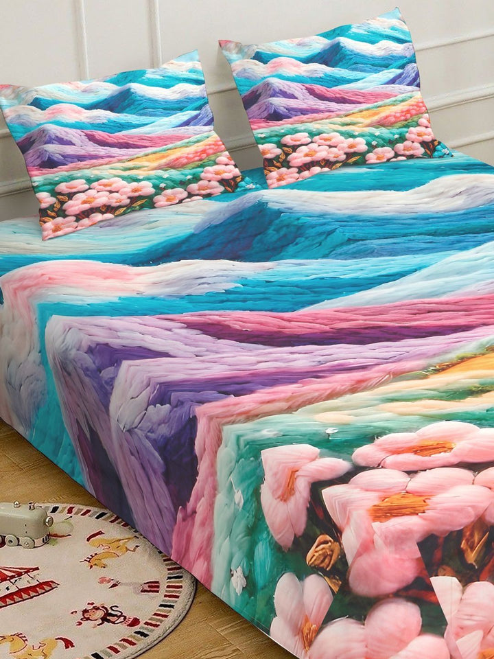 Klotthe Floral Printed Dilengkapi 400 TC King Cadar 7D & 2 Sarung Bantal- 2.50 m x 2.25m