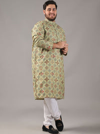 SOJANYA PLUS Plus Size Men Ethnic Motifs Printed Cotton Linen Straight Kurta With Pyjamas