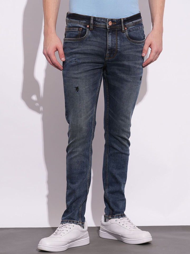Being Human Men Classic Slim Fit Low Distress Light Fade Stretchable Jeans