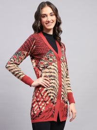 Monte Carlo Women Self Design V-Neck Long Sleeves Woollen Cardigan