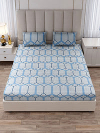 Monte Carlo Blue & White Geometric Printed 130 TC King Bedsheet Set