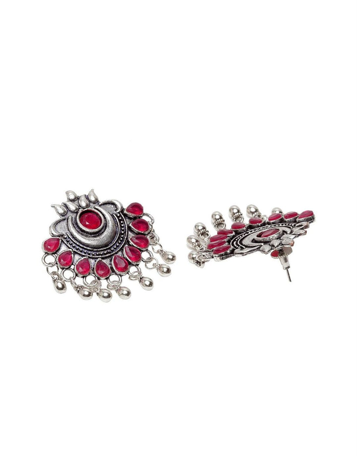 Anouk Silver-Plated Artificial Stones Studded & Beaded Contemporary Drop Earrings