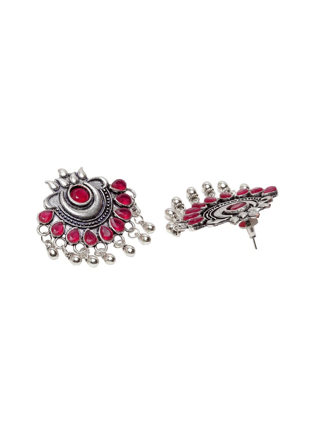 Anouk Silver-Plated Artificial Stones Studded & Beaded Contemporary Drop Earrings
