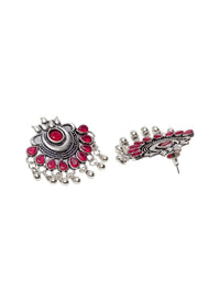 Anouk Silver-Plated Artificial Stones Studded & Beaded Contemporary Drop Earrings