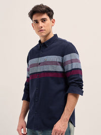 THE BEAR HOUSE Men Button-Down Collar Multi Striped Cotton Slim Fit Casual Shirt