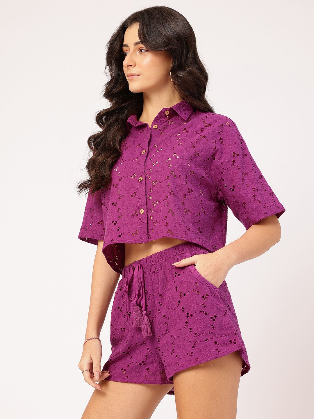 DressBerry Comfy & Stylish Pure Cotton Schiffli Co-Ords