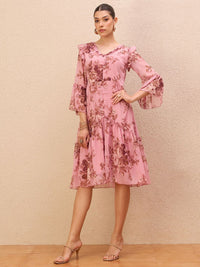 Antheaa Floral Print Drop-Waist Midi Dress
