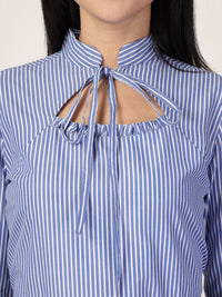 Style Quotient Striped Tie-Up Neck Puff Sleeve Top