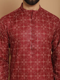 Anouk Men Maroon Geometric Printed Thread Work Pathani Kurta