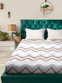 KLOTTHE Beige Abstract Printed Dilengkapi Cadar Katil King Double 300 TC Dengan 2 Sarung Bantal