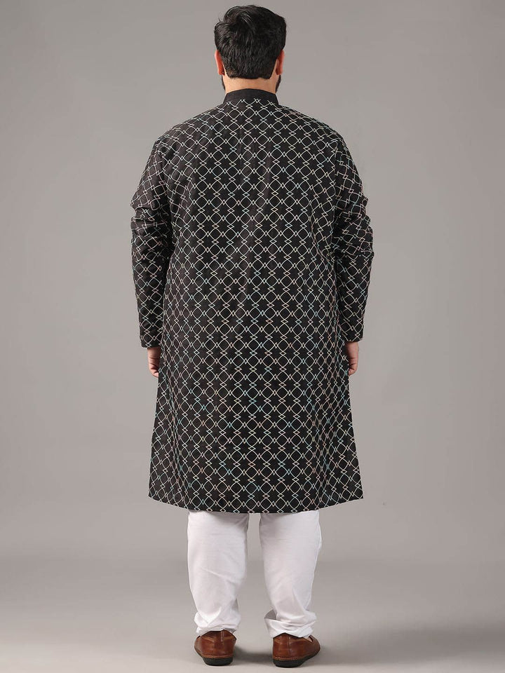 SOJANYA PLUS Size Geometric Embroidered Band Collar Thread Work Straight Kurta