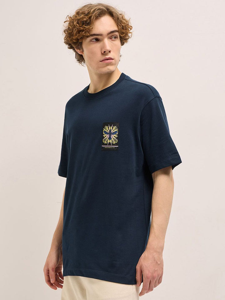 THE BEAR HOUSE Men Oversized Fit Back Printed Pure Cotton T-shirt