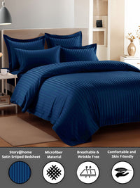 Story@home Navy Blue Striped 300 TC Queen Bedsheet Set 2.25 m X 2.50 m