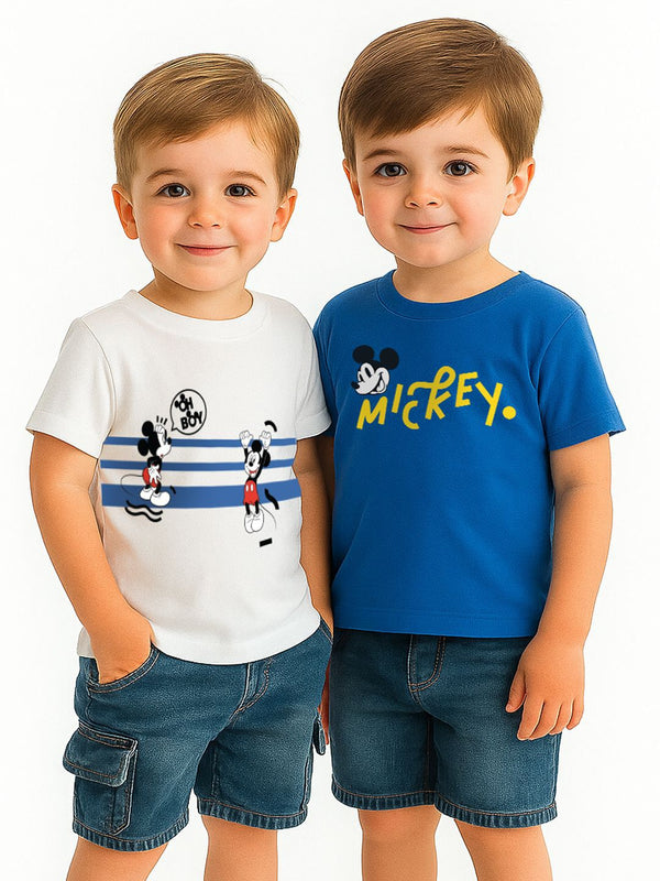Nauti Nati Boys Pack Of 2 Mickey Mouse Printed Antimicrobial Cotton T-shirts