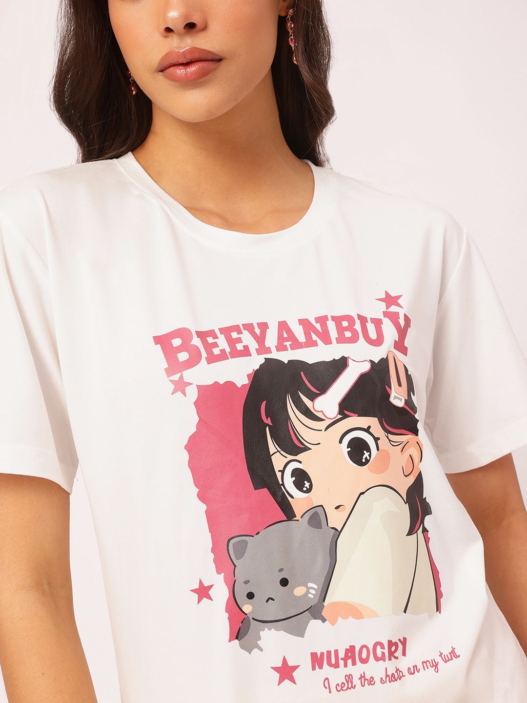 DressBerry Playful Ease Cartoon Printed Relaxed Tee