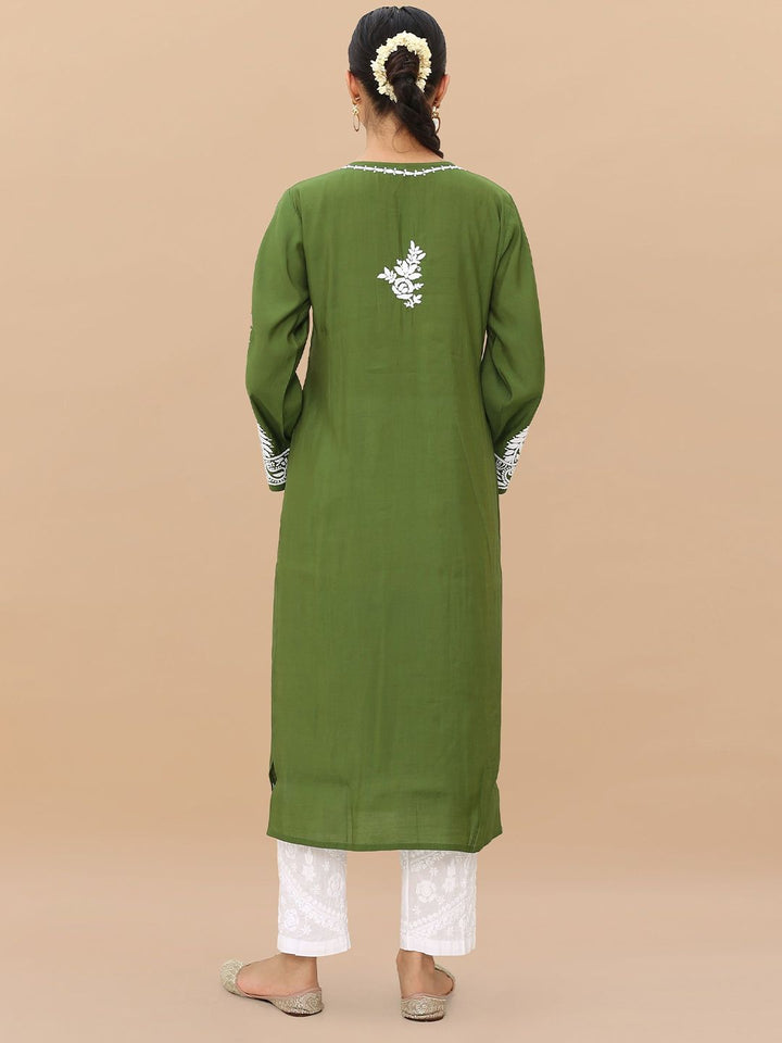 HOUSE OF KARI Floral Embroidered Chikankari Straight Kurta