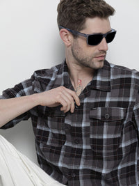 The Indian Garage Co Men Regular Fit Checked Double Flap Pocket Flannel Shirt