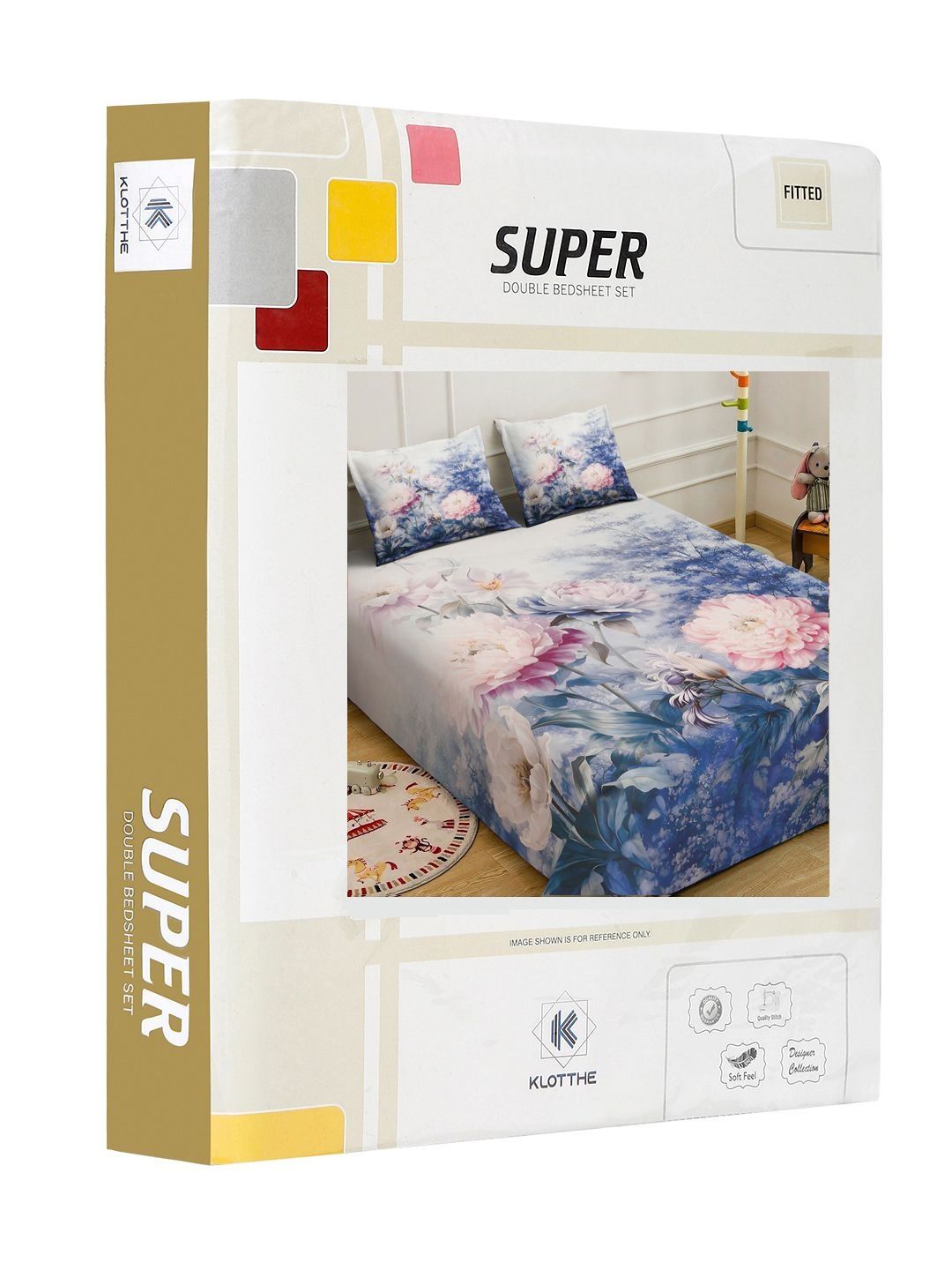 KLOTTHE Blue & Pink Floral Printed Dilengkapi 300 TC King Bedsheet Dengan 2 Sarung Bantal