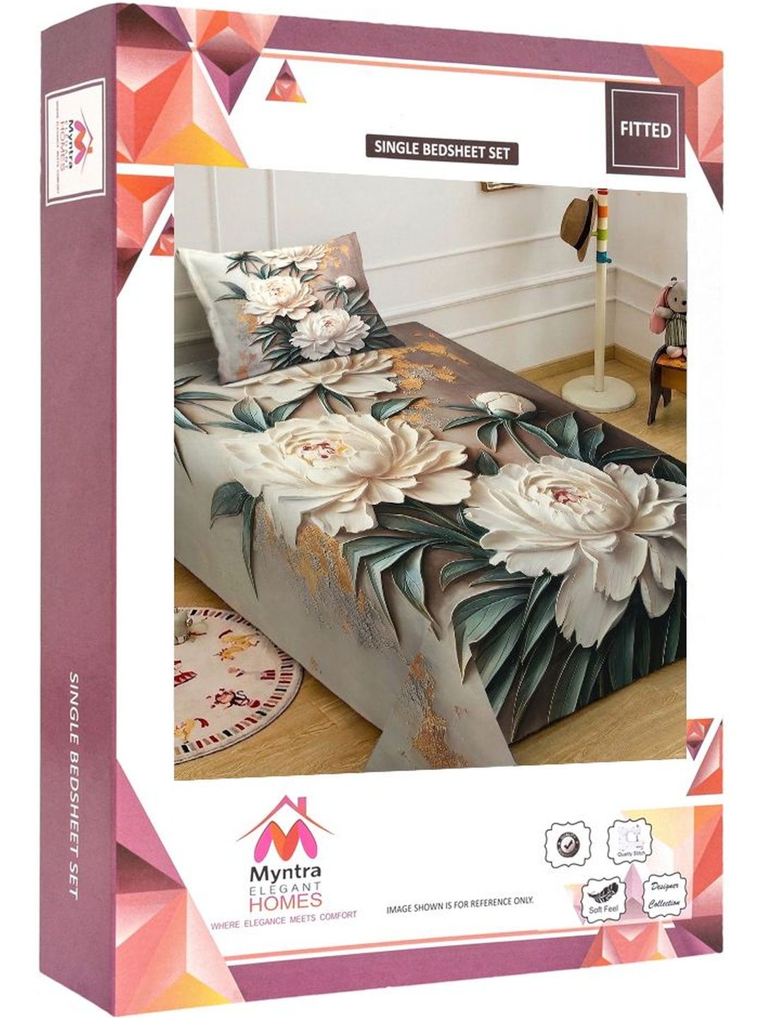 Myntra Elegant Brown Floral Printed Fitted 400 TC Single 7D Bedsheet & 1 Pillow Cover