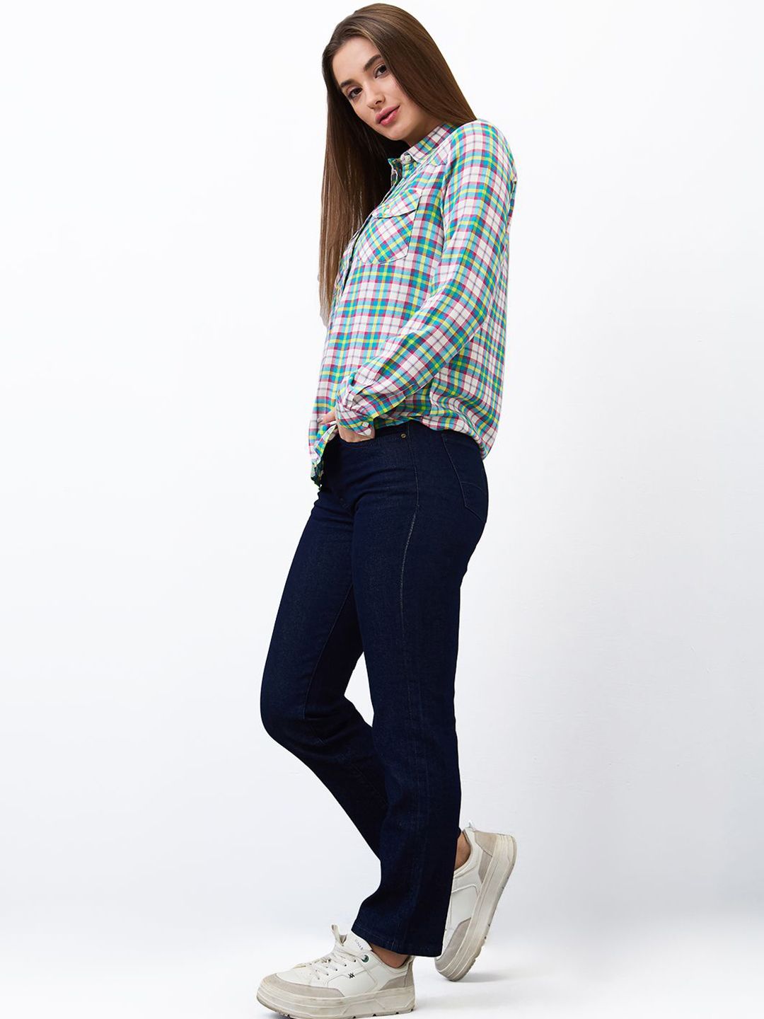 SPYKAR Women Regular Fit Spread Collar Checked Casual Shirt