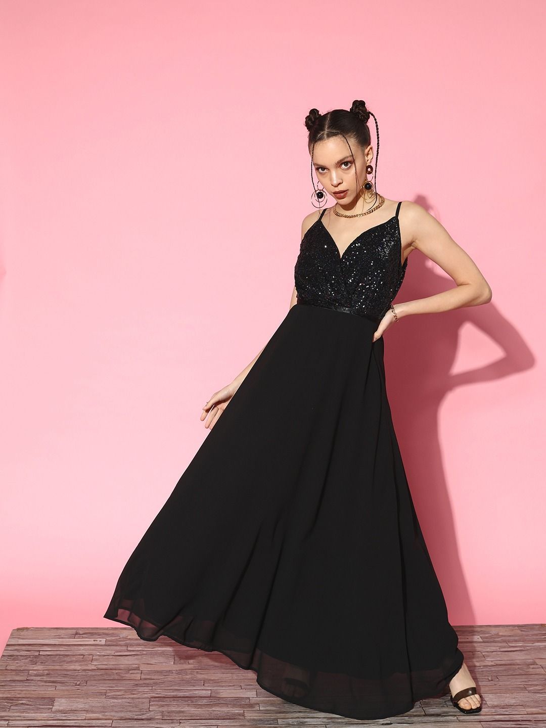 Berrylush Embellished Print Net Maxi Dress