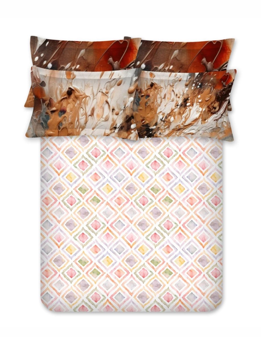 BOMBAY DYEING Peach-Coloured Printed 300 TC Cotton King Bedsheet with 4 Pillow Covers