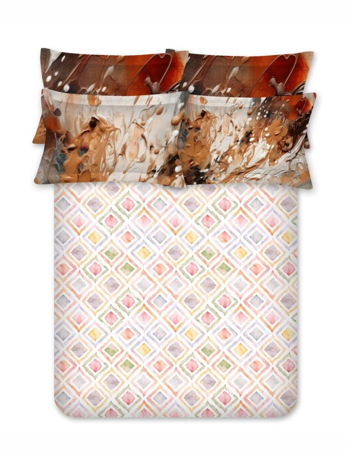 BOMBAY DYEING Peach-Coloured Printed 300 TC Cotton King Bedsheet with 4 Pillow Covers