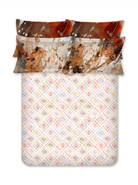 BOMBAY DYEING Peach-Coloured Printed 300 TC Cotton King Bedsheet with 4 Pillow Covers