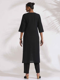 trueBrowns Schiffli V Neck Pure Cotton Straight Kurta with Trousers
