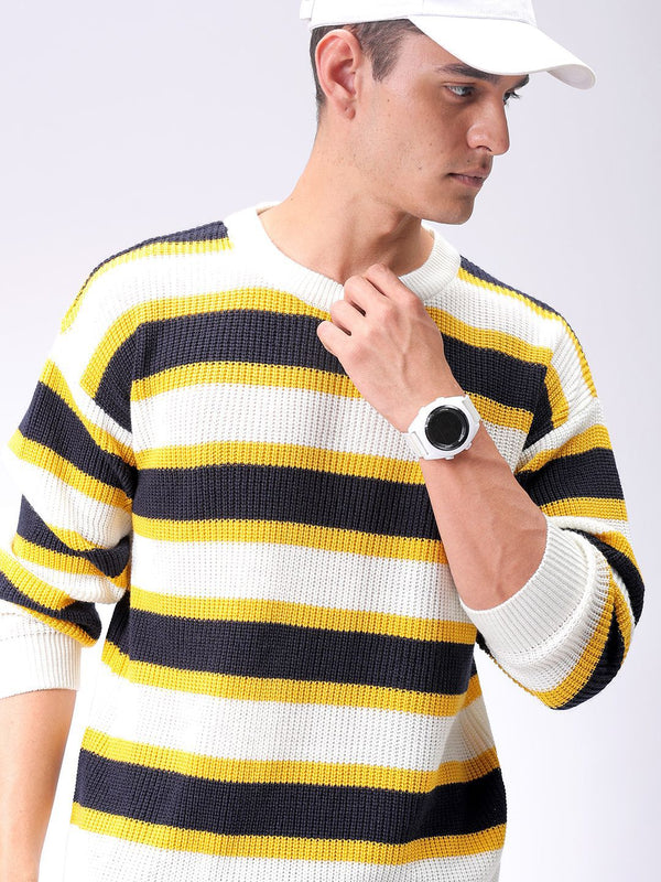 The Indian Garage Co Men Striped Round Neck Long Sleeves Pullover