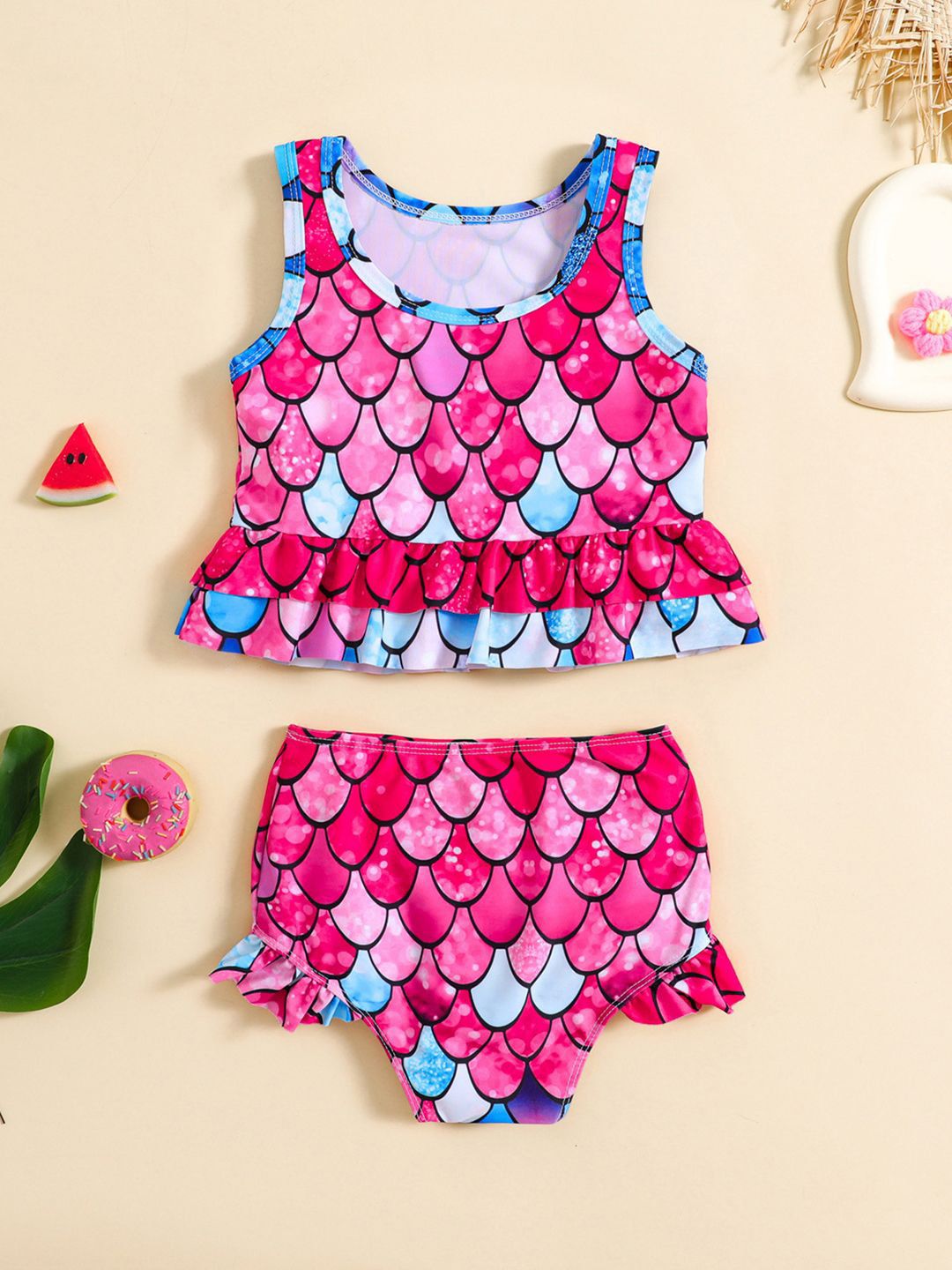 YK Girls Printed Top & Shorts Swim Set